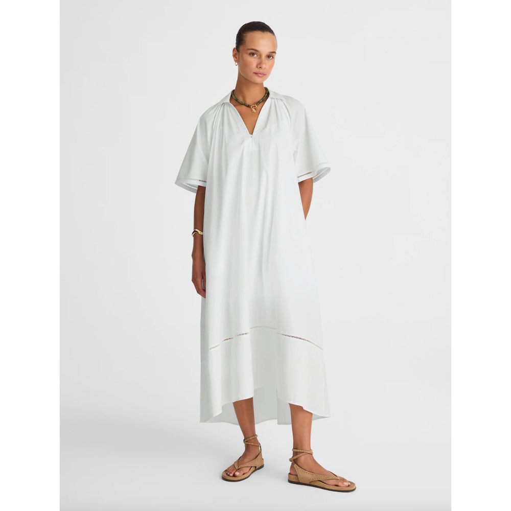 Madewell Poplin Splitneck Midi Shirtdress Cotton White Pockets Relaxed XXS NWT